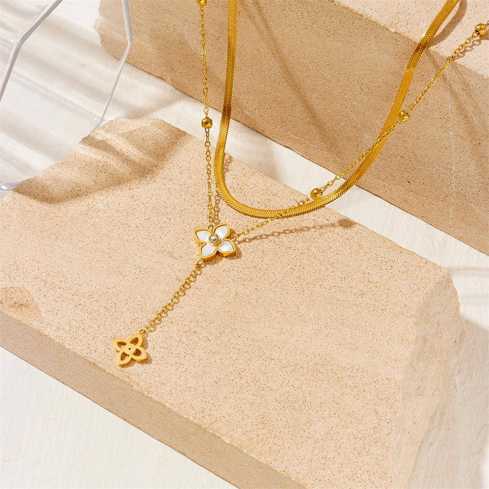 

Double-Layer Tassel Pendant Necklace - Gold-Plated Titanium Steel for Women