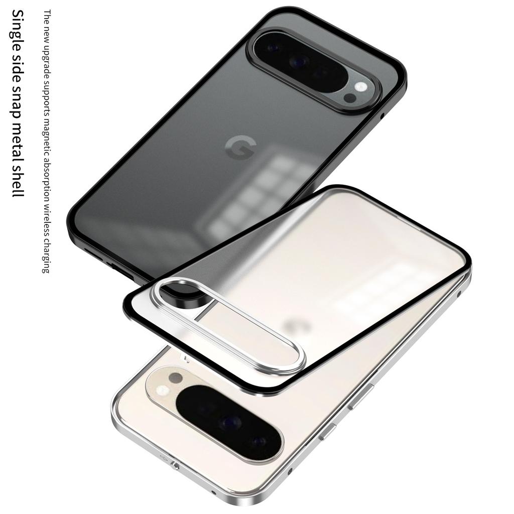 Phone Case for Google Pixel 10 Pro Xl Magnetic Wireless Charging Shockproof Protective Single Side Snap Aluminum Alloy Bumper Frame with Frosted