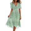 Women's Fashion Casual V Neck Short Sleeve Ruffled Vintage Printed Dresses