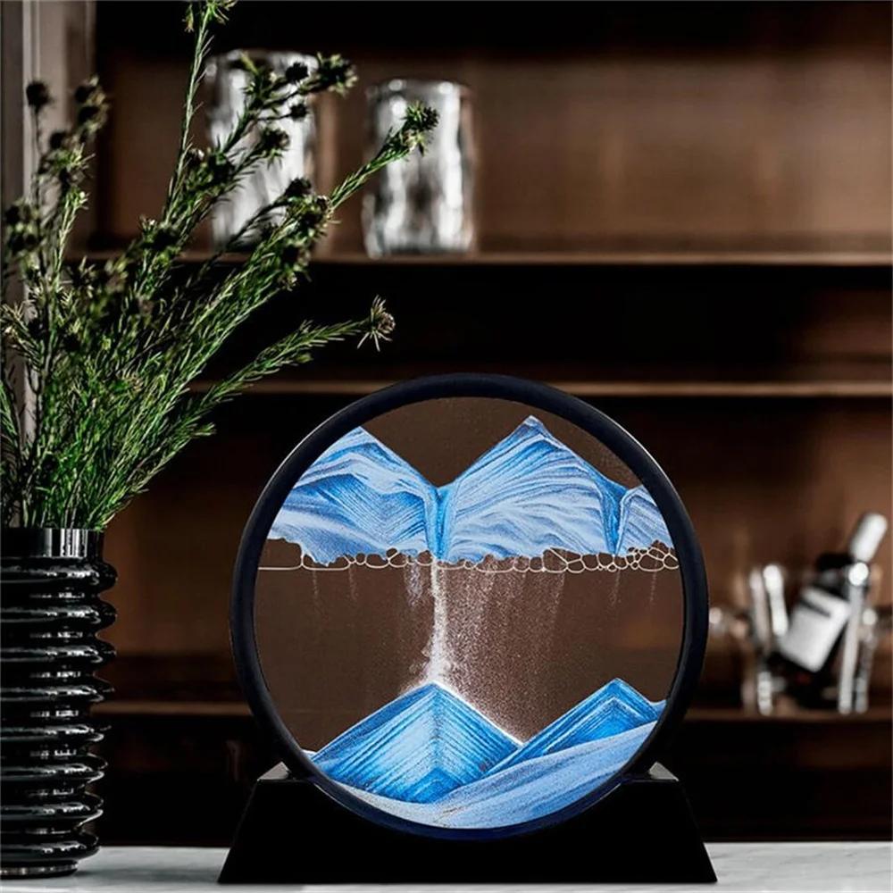 3D Moving Sand Art Picture Round Glass Deep Sea Sandscape Hourglass Quicksand Craft Flowing Sand Painting Office Home Decor Gift