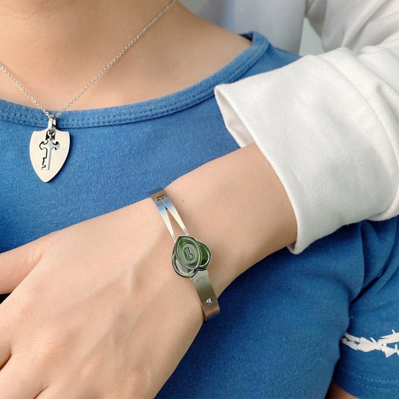Lock Bracelet & for Key Necklace Set Heart Bangle for Men Women Couple for Titanium Steel Jewelry for Wedding Anniversar