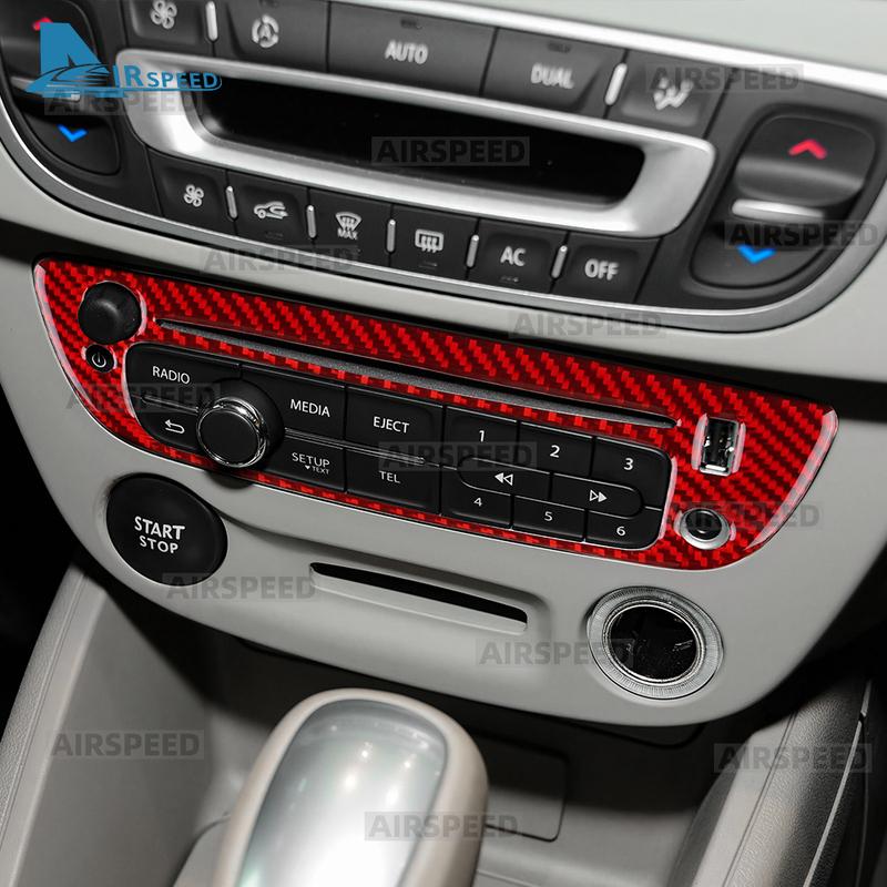 Renault Fluence Megane RS 2009 2010 2011 2012 2013 2014 için Gerçek Yumuşak Karbon Fiber Çıkartma LHD Merkezi Kontrol CD İç Çerçevesi