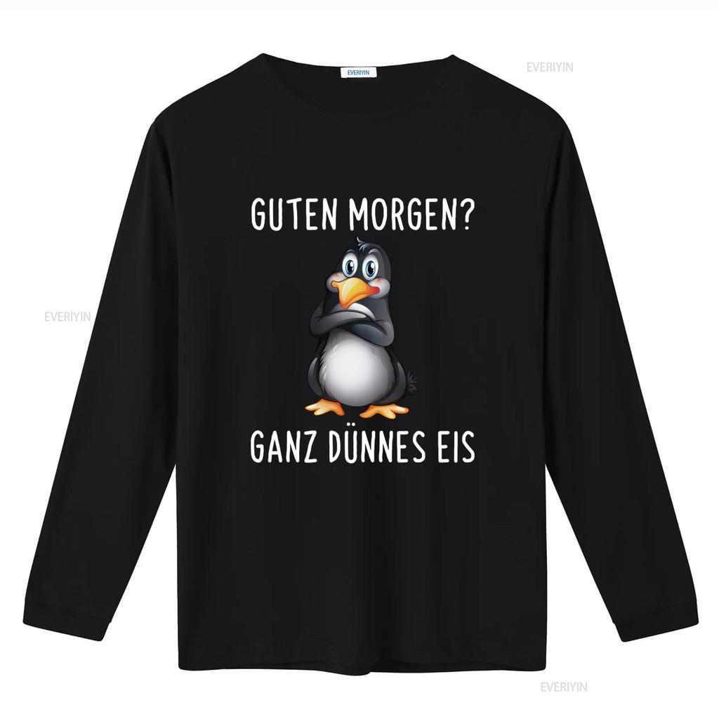 Good Morning Guten Morgen Funny Grouch Penguin T Shirt with Ganz Dunnes Eis Print vintage Washed Unisex Versatile Casual