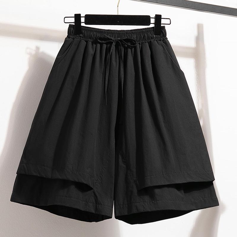 Women's Khaki Wide-Leg A-Line Shorts - Summer 2025 Collection, Loose Fit, Lightweight, Large Size, Five-Point Length