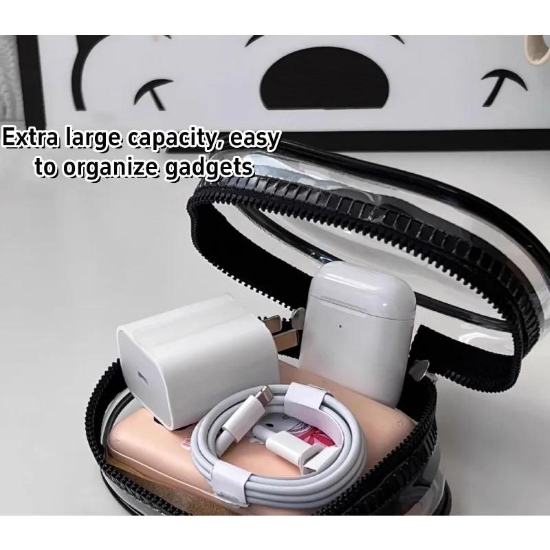 Schmuck Organizer Transparente Aufbewahrungsbox Rund PVC Transparent Kosmetiktaschen Tragbare Aufbewahrungsbeutel für Reise Kopfhörer