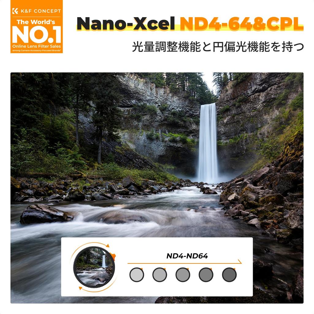CONCEPT 58mm Variable ND CPL Filter with Nano Coating on Both and Polarized K&F Filter, ND4-64 & Filter, 2-in-1, Multi-Function 28-Layer Sides,