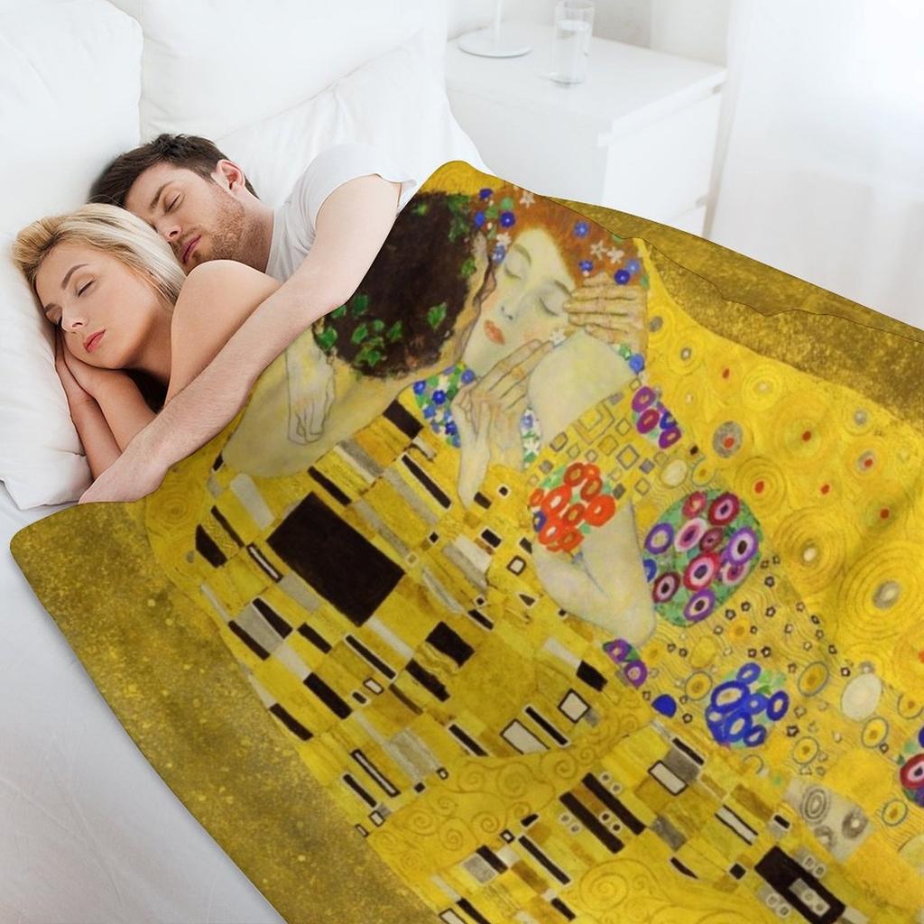 The Kiss (High Resolution), Gustav Klimt Throw Blanket Sofas Luxury Brand Designers Flannel Fabric Blankets