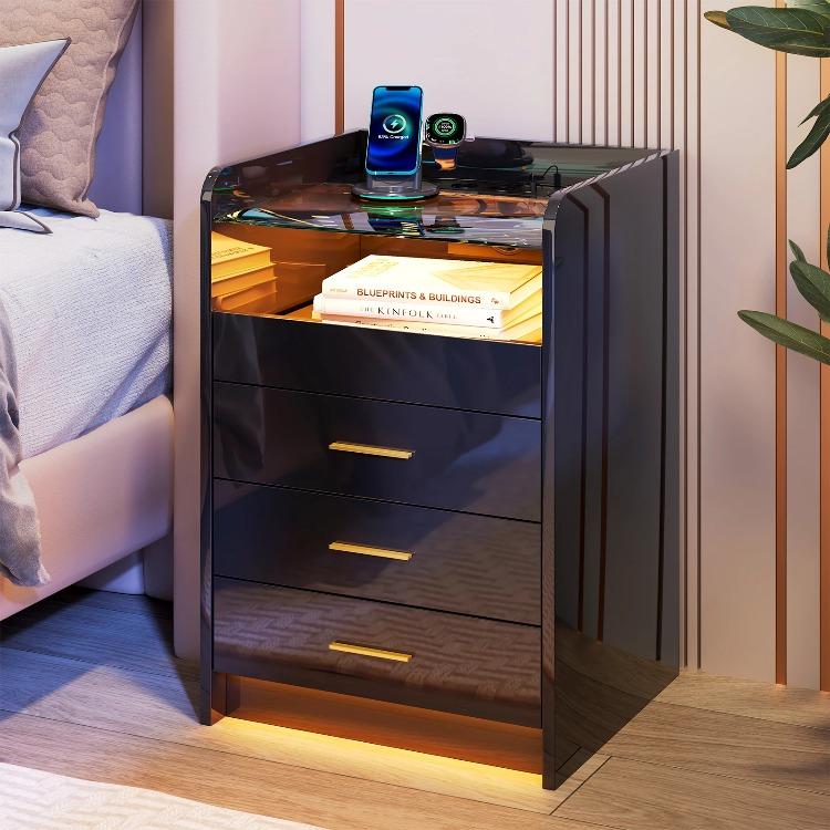 Bedside Coffee Sofa Tea Table Storage Closet Wooden Nightstand Drawers Lamp Charging Bedroom Living Room Display Furniture