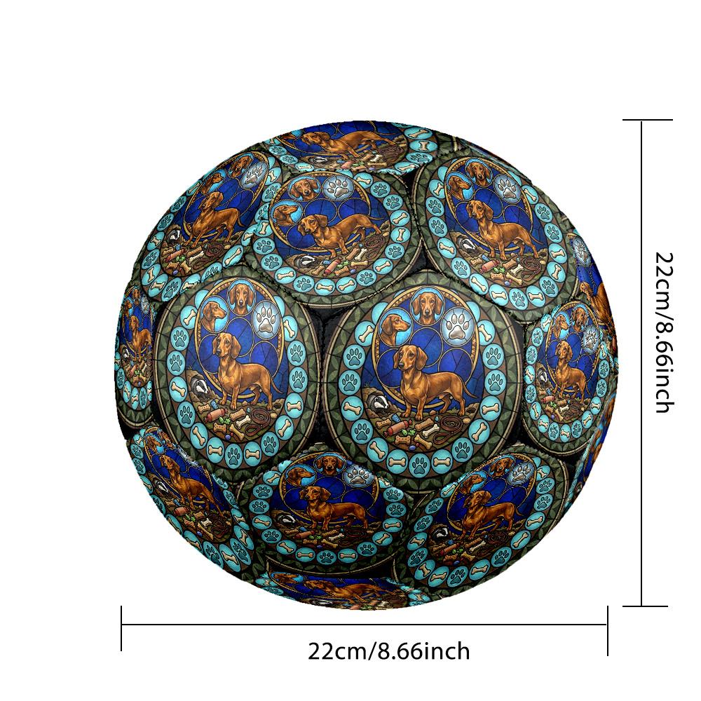Dachshund Glass Art Round Football Size 5 Adult Ball Suitable for Training Matches and Outdoor Team.