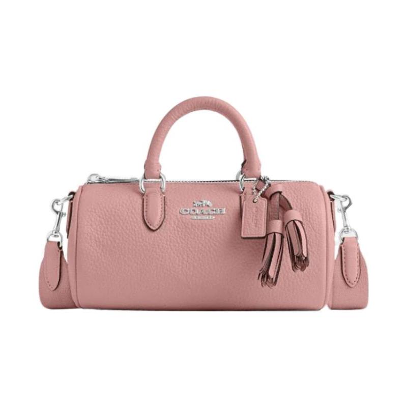 

COACH Lacey 20 solid color letter logo logo zipper closure pebbled leather Boston bag hand-held shoulder crossbody bag small size women s light pink рожевий