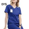 2 stk/sett Dame Sykehusuniformsett V-hals Kort ermet Lommer Topper Elastisk midje Joggebukser Sett Hurtigtørkende Sykehus Tannlege Sykepleierdrakt
