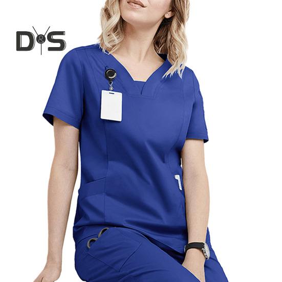 2 stk/sett Dame Sykehusuniformsett V-hals Kort ermet Lommer Topper Elastisk midje Joggebukser Sett Hurtigtørkende Sykehus Tannlege Sykepleierdrakt