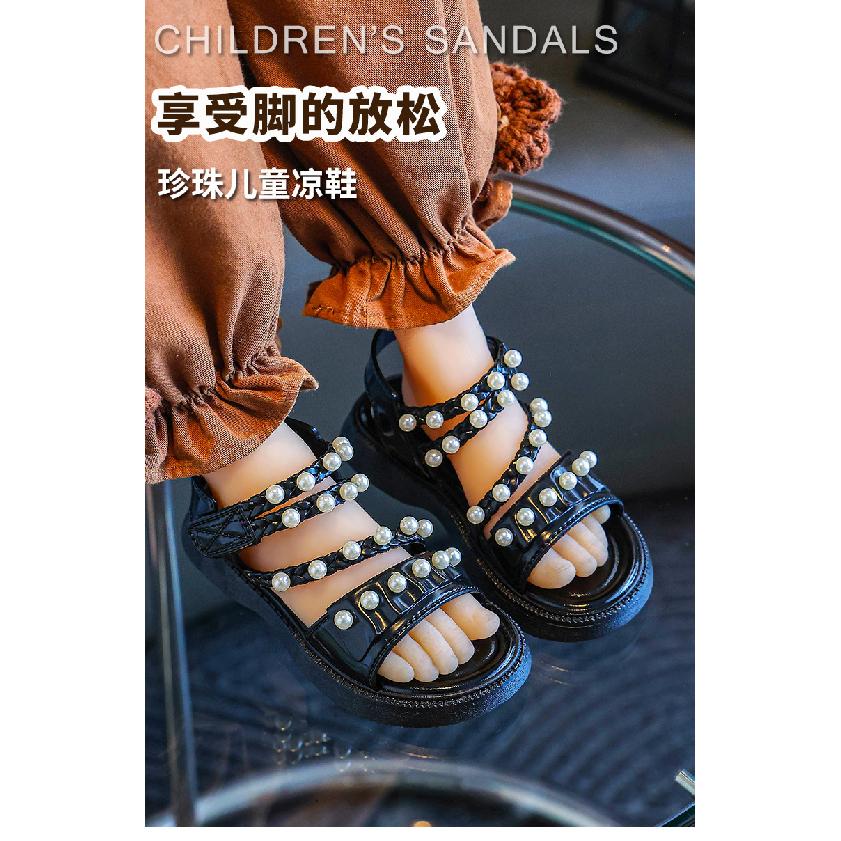 New Girls' Sandals, Non-slip, Breathable, Cute, Pearl-decorated, Suitable for Outdoor Wear, Beach Shoes, Children's Princess Sandals