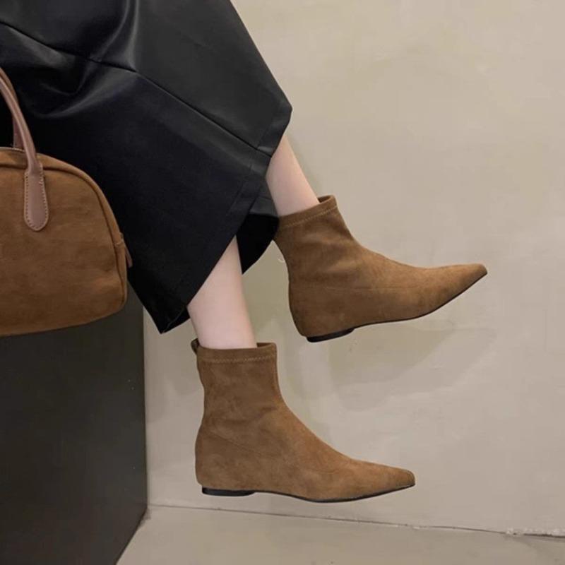 Trendy Brand Autumn and Winter New Simple Matte Suede Flat Socks Boots Flat Heel Thin Boots Temperament Pointed Short Boots Women