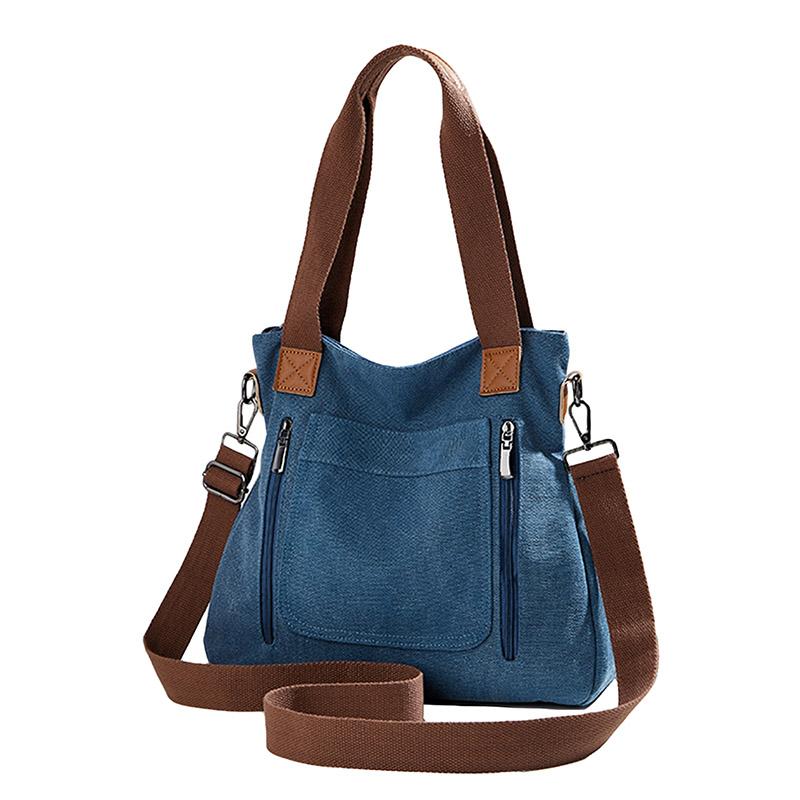 Elegant feminin lerretsskulderveske multifunksjonell med flere lommer stor kapasitet ny