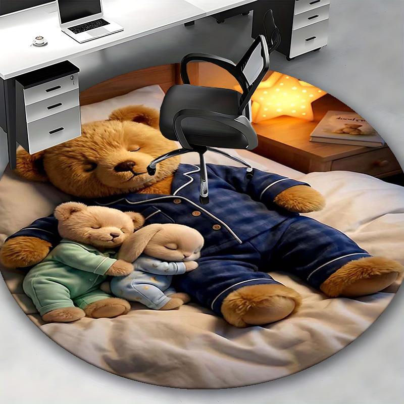 1pc Anime Design Round Carpet - Cute Teddy Bear and Bunny Print Chair Mat for Office, Home Decor, Living Room, Bedroom, Game Room Decoration.K003