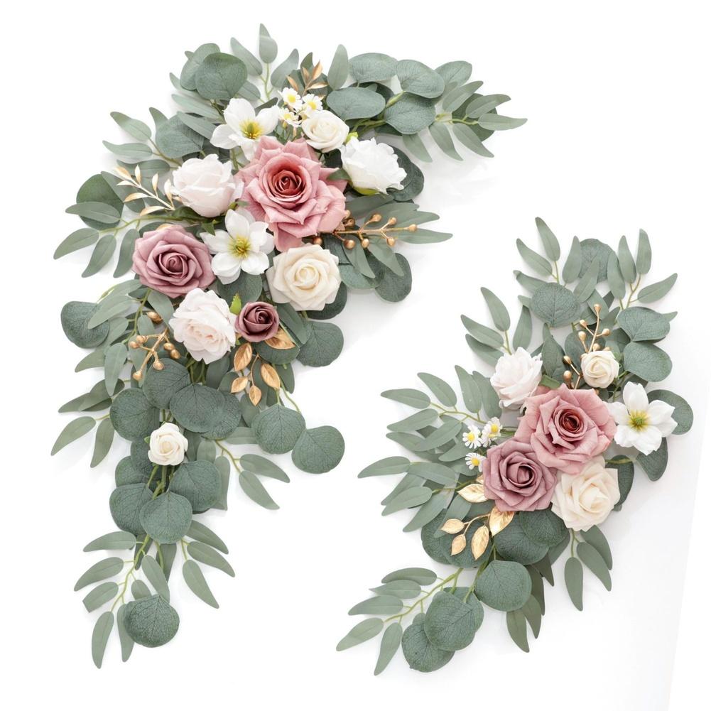 Wedding Entrance Floral Decor with Faux Flower Swag Featuring Lifelike Silk and Plastic Flowers for Ceremony and Reception Party