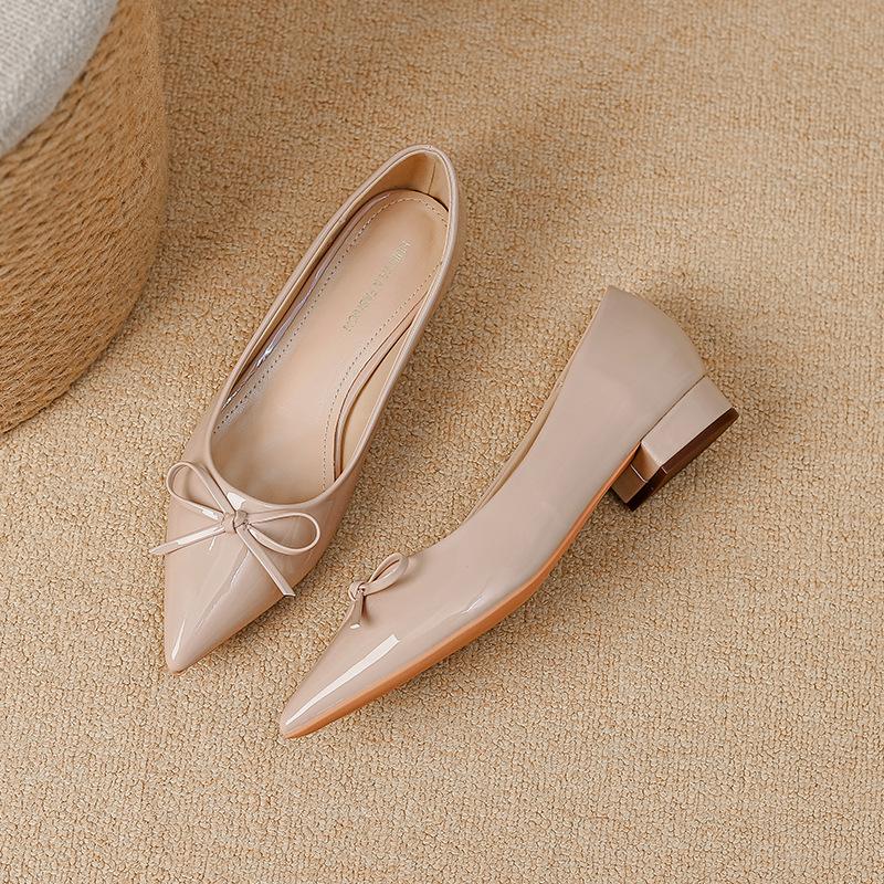 

Y6618-2 French niche pointed head bow high heel single shoes women 2025 spring and summer with skirt temperament thick heel women 40 розовый