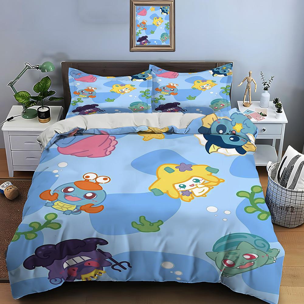 Pokemon Jirachi Printed Soft Quilt Cover Pillowcase Bedding Set Kids Adult Comfortable Bed Set Twin King Bedding Set Luxury