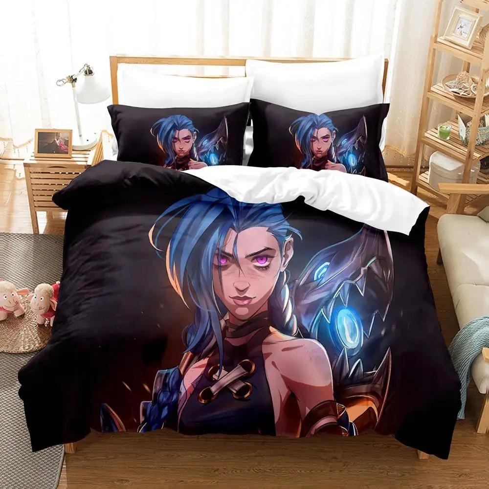 New Jinx Lol Bedding Set Single Twin Full Queen King Size Bed Set Aldult Kid Bedroom Duvetcover Sets 3D Anime Bed Sheet Set