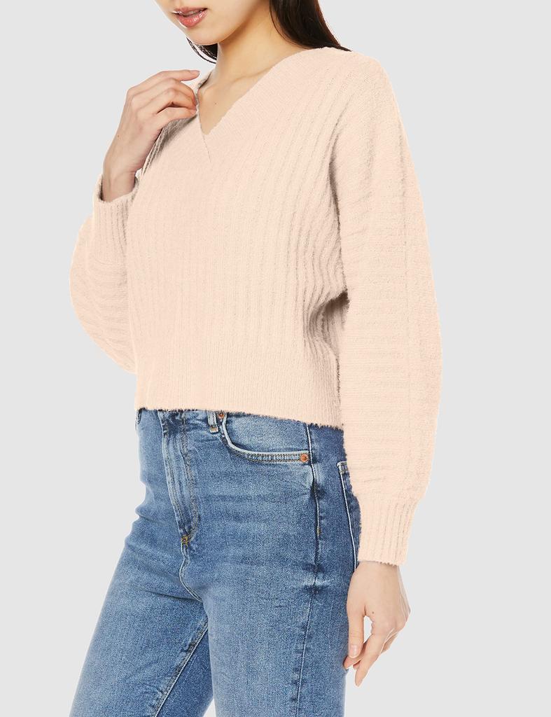 Jill by Jill Stuart Women's V-Neck Ribbed Knit Sweater in Ecru, FR