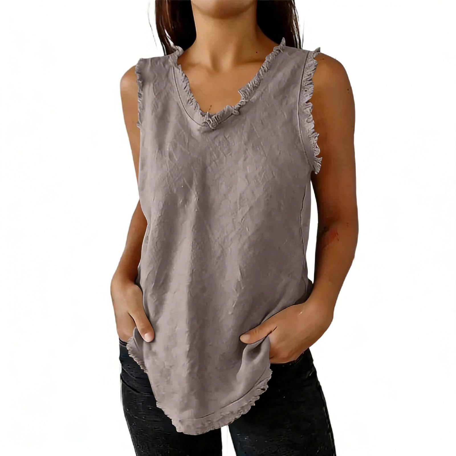 

Женская модная цветная круглая шея без рукавов бахрома пэчворк повседневная свободная хлопково-льняная блузка XL