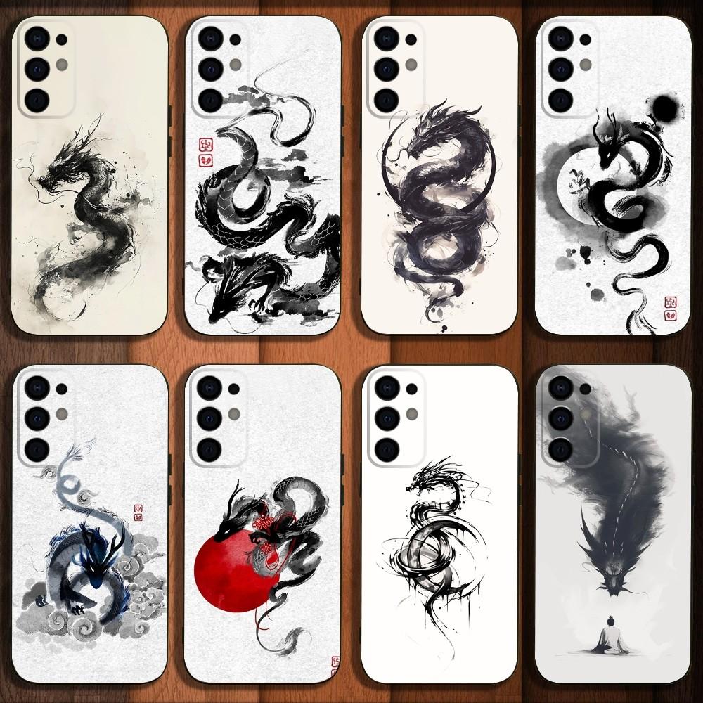 Dragon Pattern Ink Brush Painting Phone Case For Samsung S24,S21,S22,S23,S30,Ultra,S20,Plus,Fe,Lite,Note,10,9,5G Black Cover