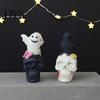 Spooky Atmosphere Props Gothic Halloween Skull Figurine, Ghost/Raven on Statue, Dark Aesthetic Room Decor Resin Tabletop Ornament for Desk,