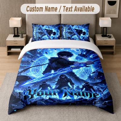 Solo Leveling 3Pcs Bedding Set, Personalized Custom Name Text, 1 Duvet Cover & 2 Pillowcases For Bedroom