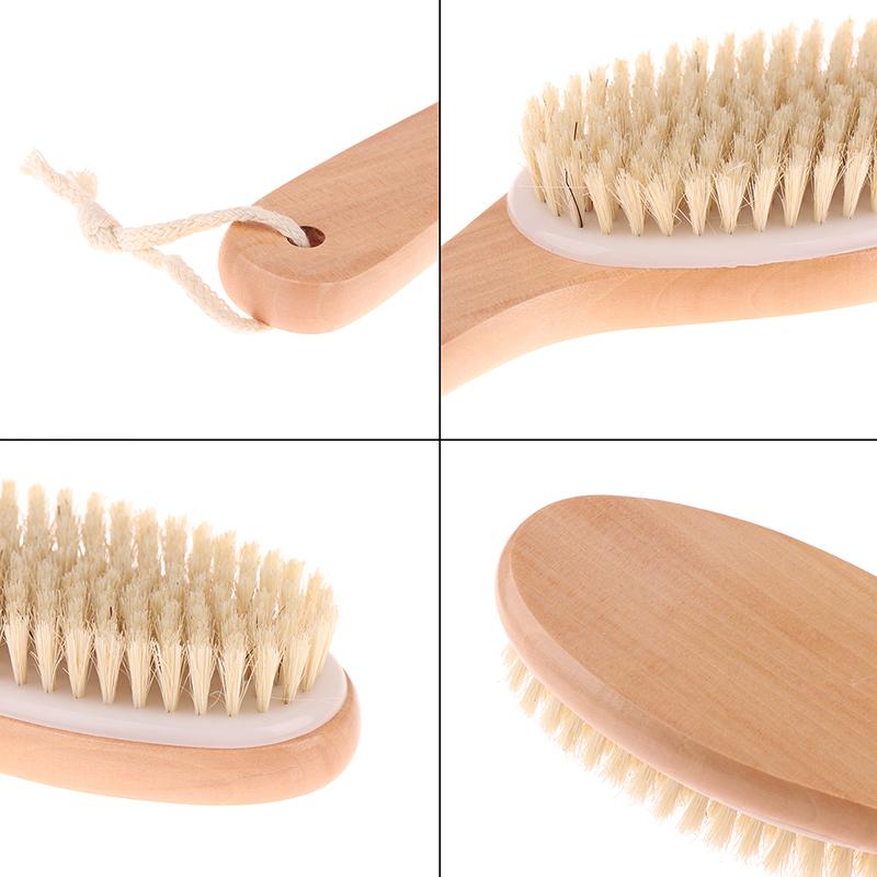 Wood + Bristle Full Body Natural Bristle Dry Skin Exfoliation Brush Massager Cleaner Scrubber