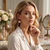 Temperament Inlaid CZ Zircon Camellia Flower Drop Earrings For Women Men Luxury Floral Dangle Earrings Wedding Banquet Zircon