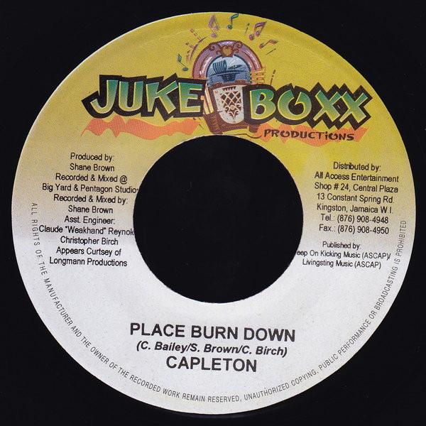 

7inch Record CAPLETON - Place Burn Down NONE Juke Boxx Produ 1996 Jamaica Reggae, Ska & Dub Used