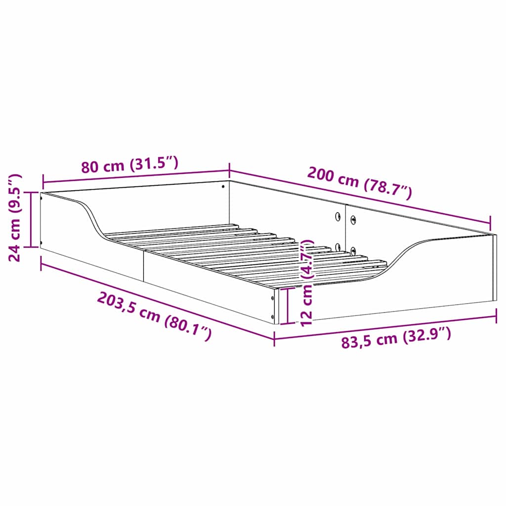Bed Frame In Brown 80 X 200 Cm Solid Pine Wood