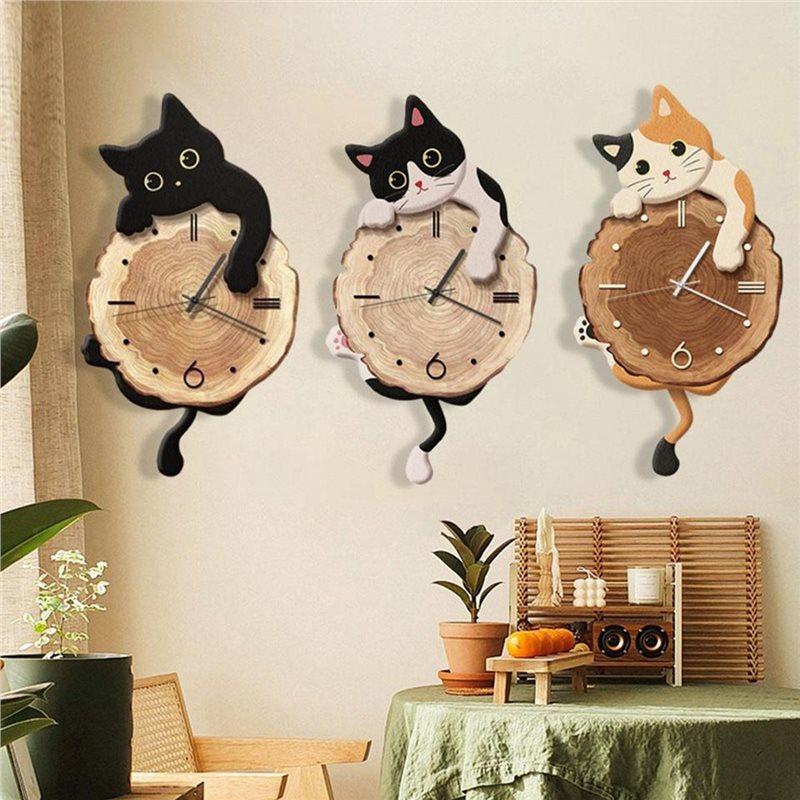 Fun Cat Wall Hanging Clock Decorative Pendulum Style Cute Clock For Home For Bedroom Kids Room Ornament Gift A