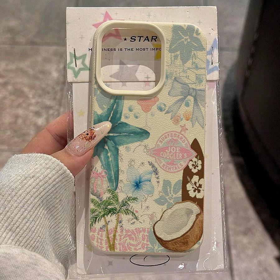 Watercolor Tropical Coconut Palm Floral Pattern Design Protective Cover for iPhone 17 16 15 14 13 12 11 16E Series Pro Max Plus