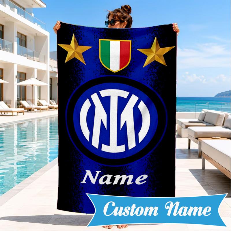 Custom Name Beach Towel Milan Crest Microfiber Beach Towel, Lightweight for Summer Travel, Swimming Pool Fan Birthday Gift