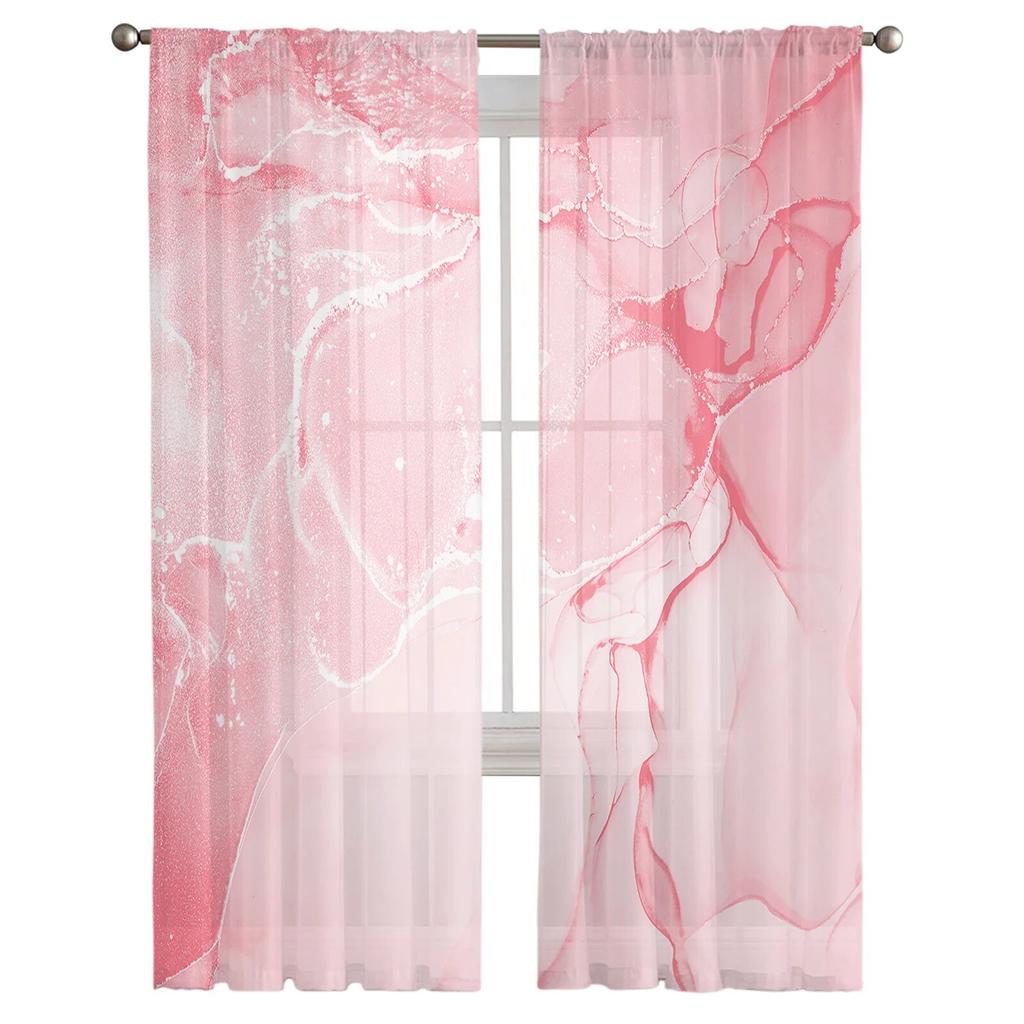Pink Marble Texture Tulle Curtain For Living Room Bedroom Kitchen Decoration Window Voiles Tulle Curtain