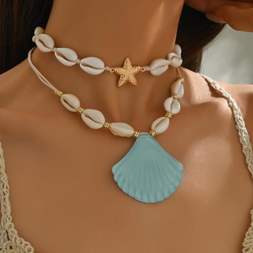 

Shell Necklace For Women With Double Layer Resin Animal Pendant Summer Jewelry
