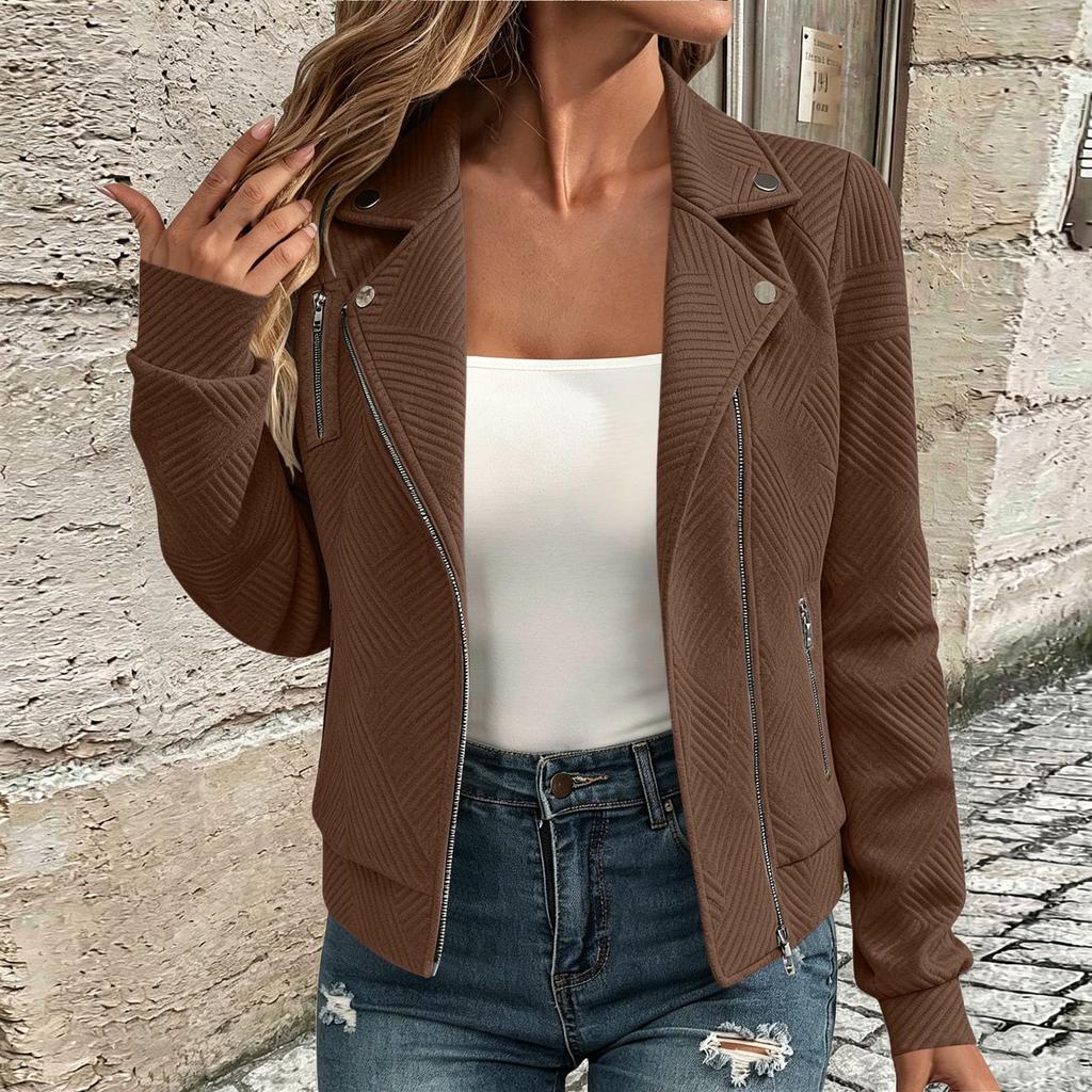 Women's Casual Color Long Sleeve Zipper Jacket Loose Fit Lightweight Outerwear