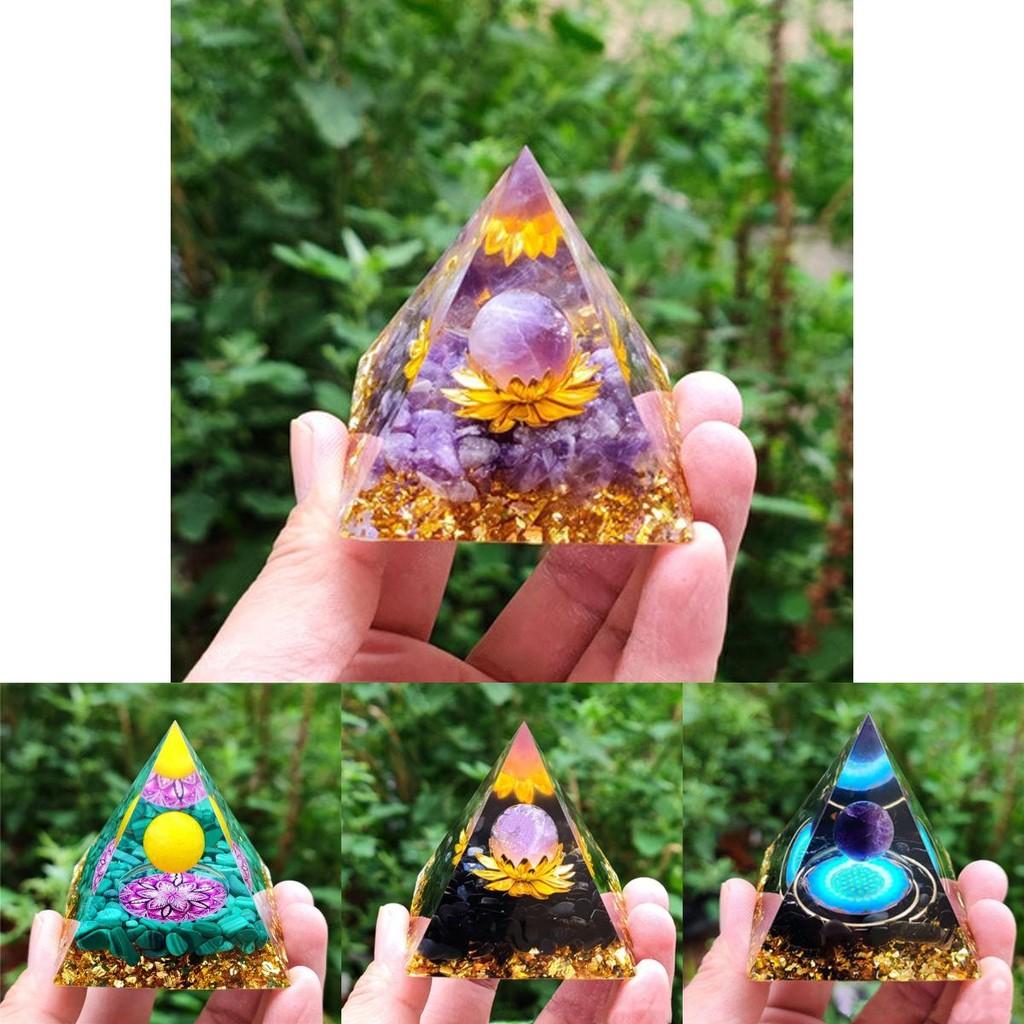 Orgonite Chakra Energy Pyramid Amethyst Crystal Home Decor Meditation Ornament Craft Gift