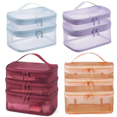 Transparent Mesh Travel Cosmetic Bag Large Capacity Storage Makeup Organizer Bag 2/3 Layer Toiletry Bag Cosmetic Storage