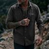 Camicia da uomo vintage in denim lavato a maniche lunghe con bottoni e tasca con zip, casual, da lavoro