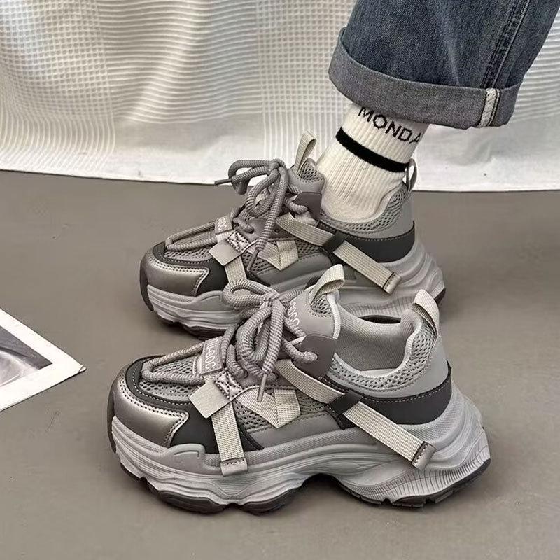 Mesh Dad Shoes  Platform Muffin Autumn New Versatile Small Height Increase Casual  Shoes