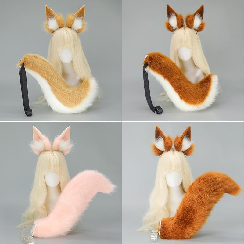 Jade Algae Front Cat Girl cos Props Comic Show Fox Ears Beast Ears Headband Plush Fox Ears Headband Fox Tail Set