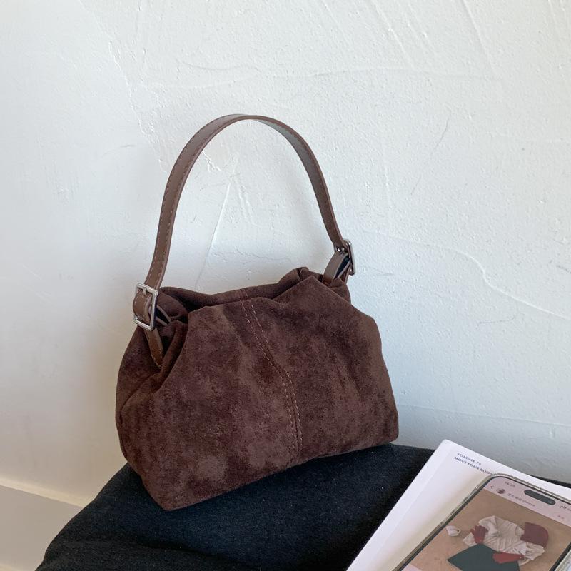 Ретро женская сумка-тоут из замши и кожи Ленивая стильная сборчатая маленькая сумка через плечо Женская плиссированная сумка-облако кофейный