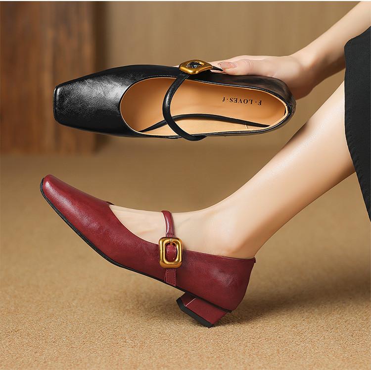 Spring Square Toe Thick Heel Fashionable and Comfortable Simple Women's Shoes Mary Jane Shoes
