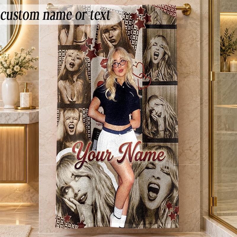 Beach TowelSabrina Carpenter Custom Name Text Personalized Soft Towel for Beach Pool Indoor Home Decor Gift