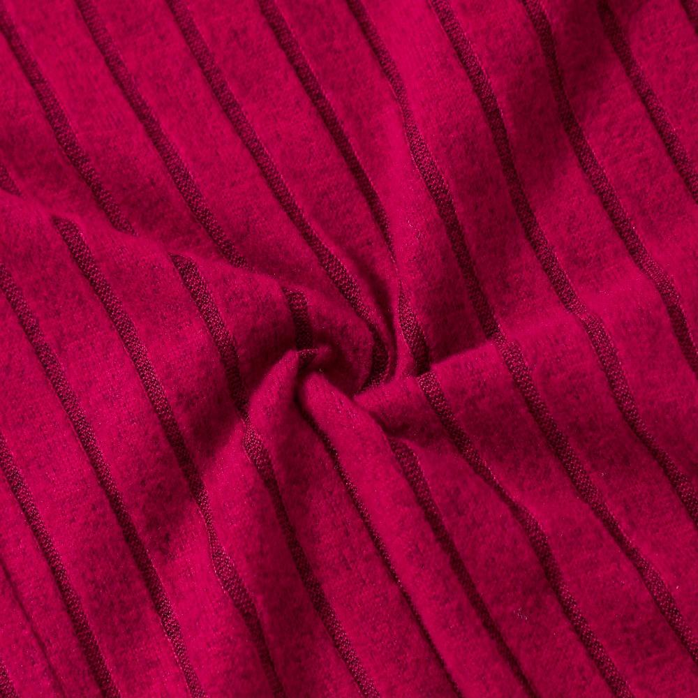 4-8Y Girls' High-Neck Long-Sleeve Solid Color Knit Dress Children's Fall/Winter Fashion Beaded Dress