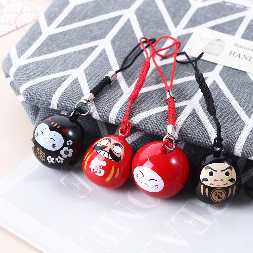 Japan Lucky Cat Daruma Bells Pendant DIY Trinkets Phone Accessory Car Bag Key Chain Water Bells Copper Wealth Charm Gift
