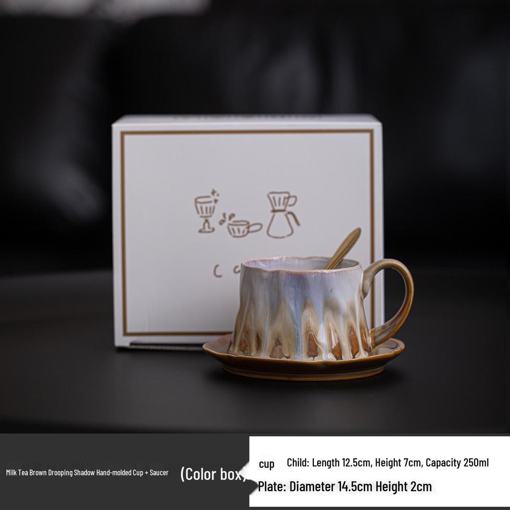 French Retro Ceramic Coffee Cup and Saucer Set with Ice Cream Bowl and Creative Leaf Design
